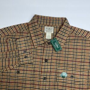 NEW LL Bean Chamois Shirt Sz Large Tall Barley Plaid Flannel Traditional Fit L/S